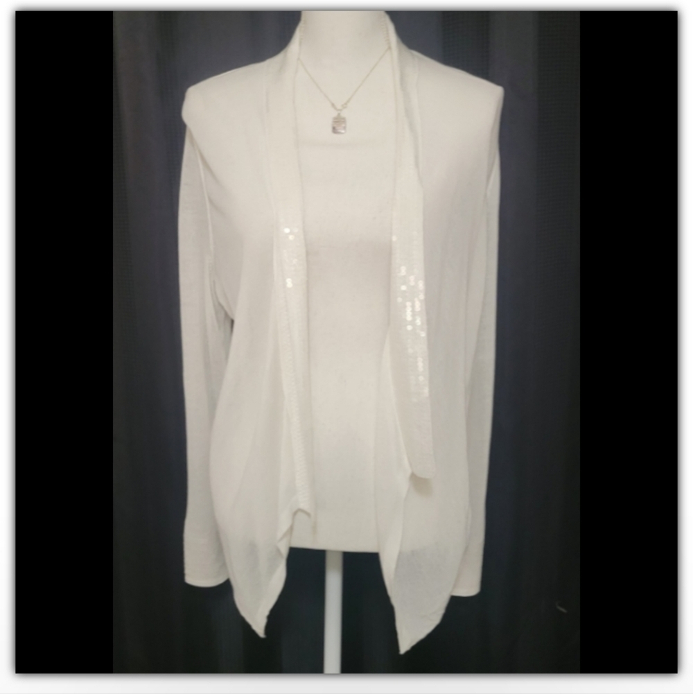 Chico's cardigan with sequence details of collar and cuffs size 1